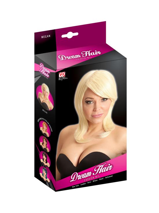 Peruca loira de comprimento médio com franja premium