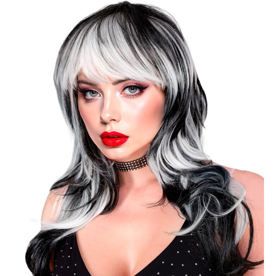 Peruca de Vampiro – Longa com Franja (Preto/Branco e Preto/Vermelho)