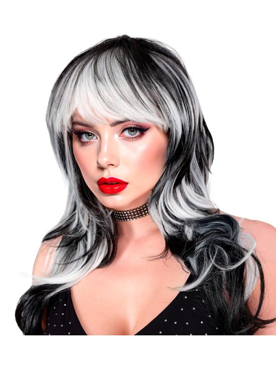 Peruca de Vampiro – Longa com Franja (Preto/Branco e Preto/Vermelho)