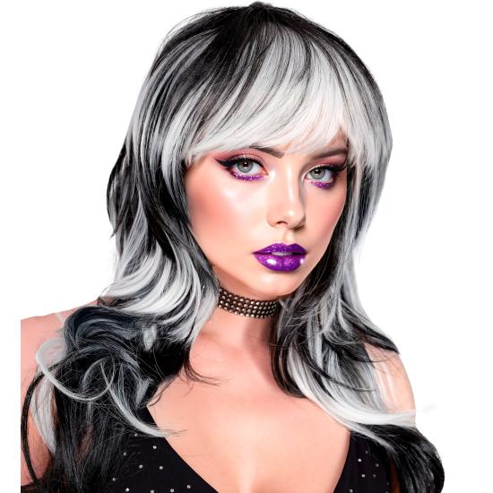 Peruca de Vampiro – Longa com Franja (Preto/Branco e Preto/Vermelho)