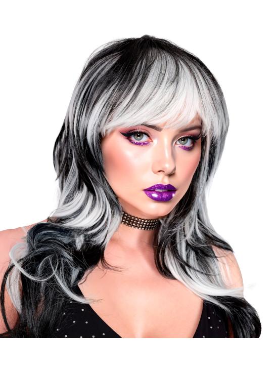 Peruca de Vampiro – Longa com Franja (Preto/Branco e Preto/Vermelho)