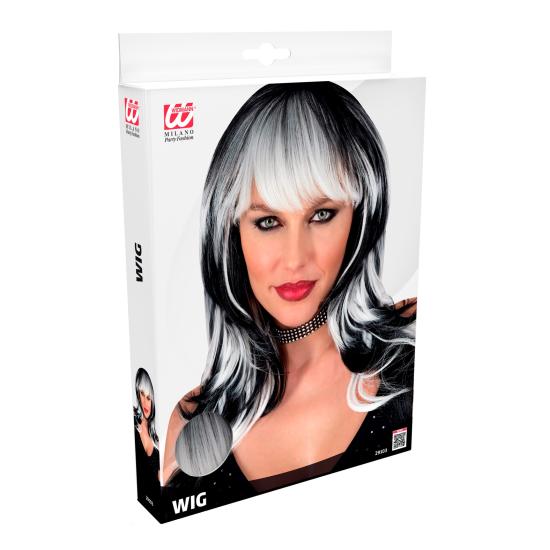 Peruca de Vampiro – Longa com Franja (Preto/Branco e Preto/Vermelho)