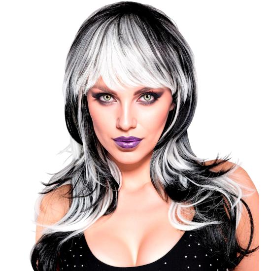 Peruca de Vampiro – Longa com Franja (Preto/Branco e Preto/Vermelho)