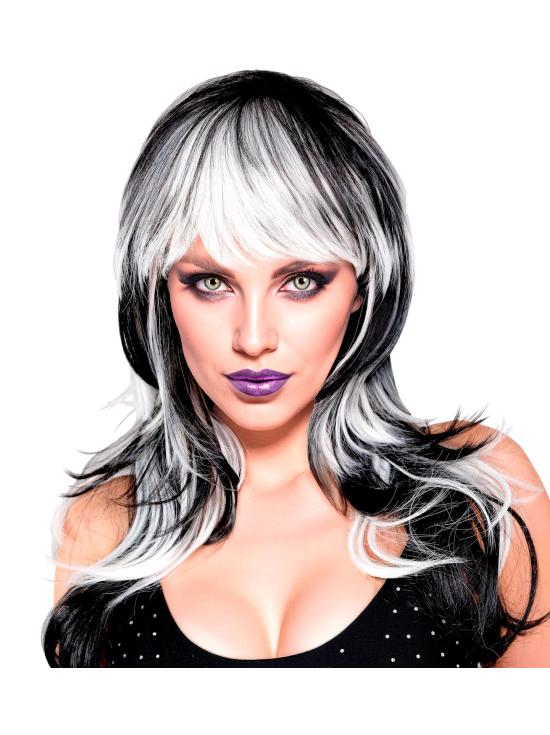 Peruca de Vampiro – Longa com Franja (Preto/Branco e Preto/Vermelho)