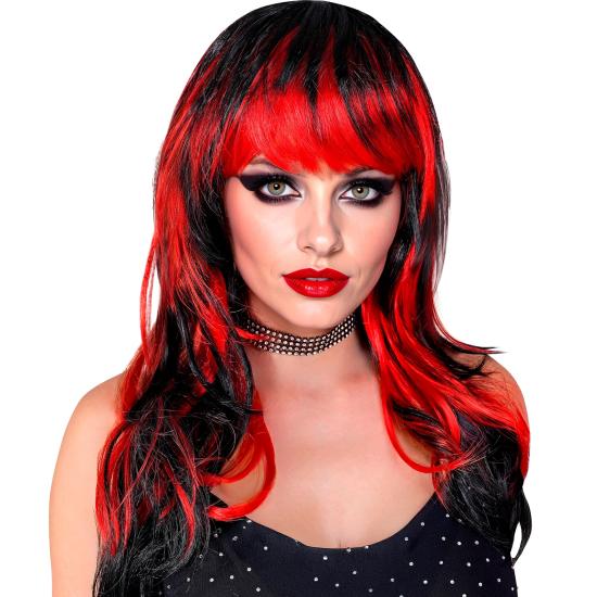 Peruca de Vampiro – Longa com Franja (Preto/Branco e Preto/Vermelho)