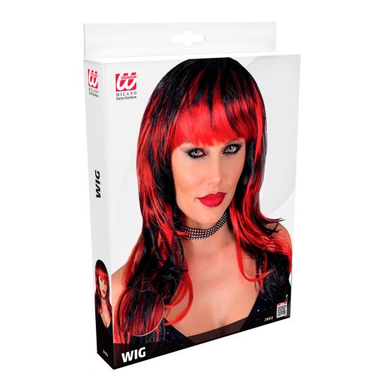 Peruca de Vampiro – Longa com Franja (Preto/Branco e Preto/Vermelho)