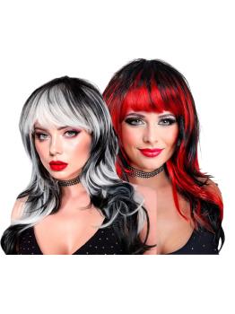 Peruca de Vampiro – Longa com Franja (Preto/Branco e Preto/Vermelho)