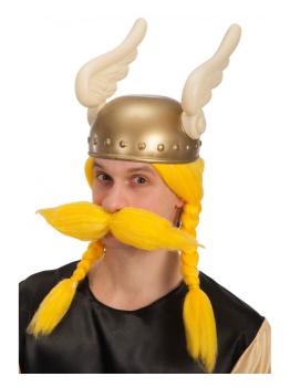 Peruca Viking Amarela com bigode em estojo