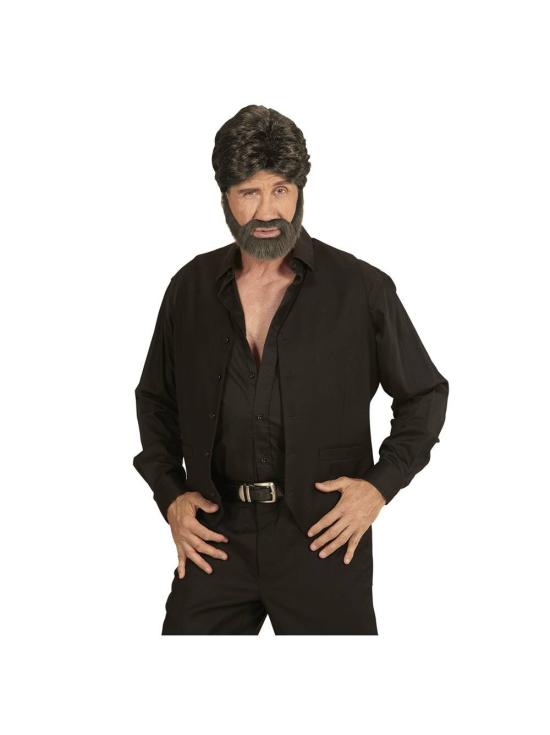 Peruca e barba masculina castanha casual