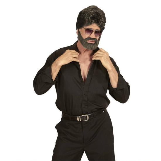 Peruca e barba masculina castanha casual