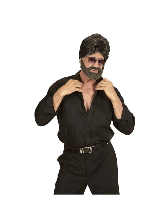 Peruca e barba masculina castanha casual