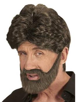 Peruca e barba masculina castanha casual