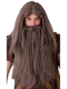 Peruca e barba viking castanha