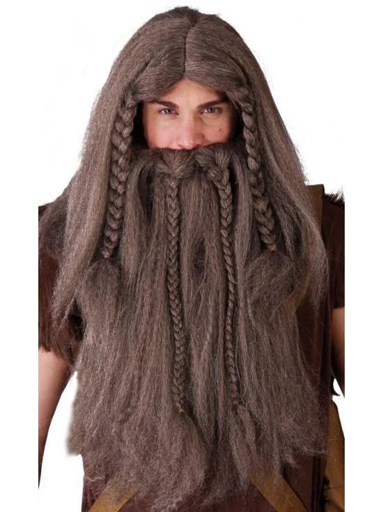 Peruca e barba viking castanha