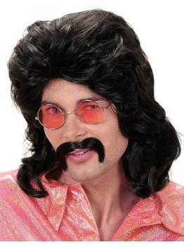 Peruca e bigode pretos anos 70
