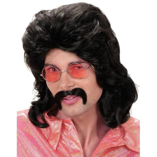 Peruca e bigode pretos anos 70