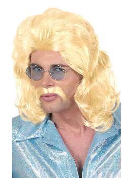 Peruca loira e bigode dos anos 70