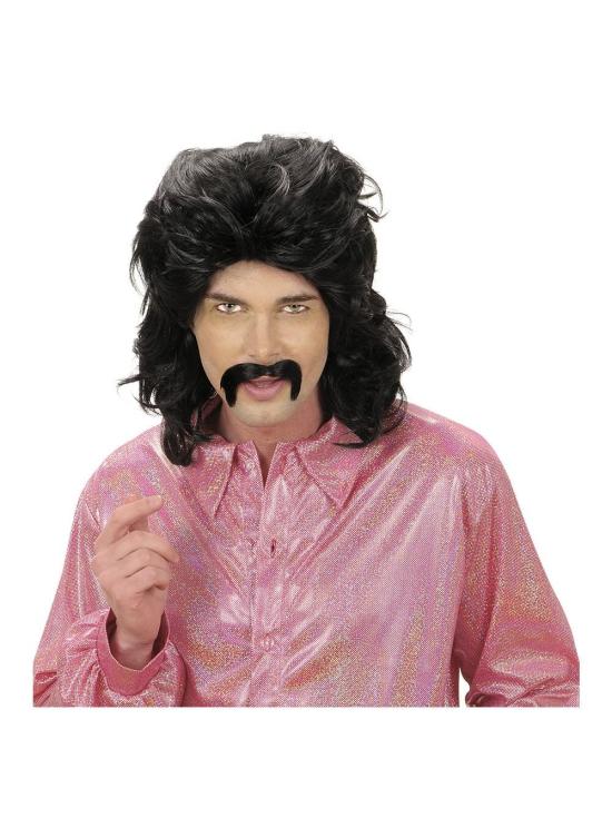 Peruca e bigode pretos anos 70