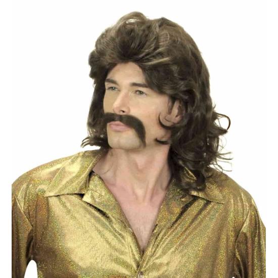 Peruca e bigode masculino marrom dos anos 70