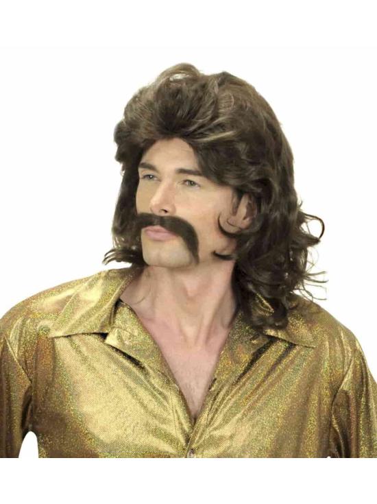 Peruca e bigode masculino marrom dos anos 70