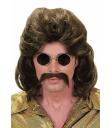 Peruca e bigode masculino marrom dos anos 70