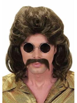 Peruca e bigode masculino marrom dos anos 70