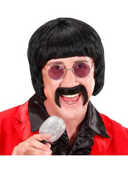 Peruca e bigode de músico preto dos anos 70