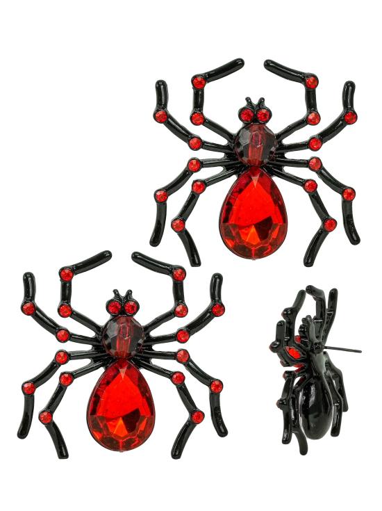 Brincos de aranha com gema e diamantes vermelhos para o Halloween