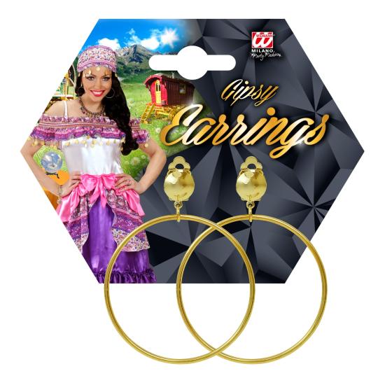 Brincos de argola dourados com clipe – acessório para fantasia de cigana, pirata ou cartomante (6 cm) | Widmann