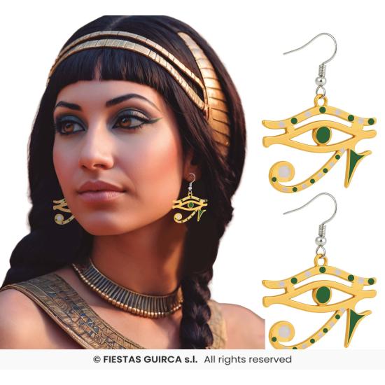 Brincos Olho de Hórus Dourado – Acessório Egípcio para Trajes de Cleópatra e Faraó Brincos Olho de Hórus Dourado – Acessório Egípcio para Trajes de Cleópatra e Faraó