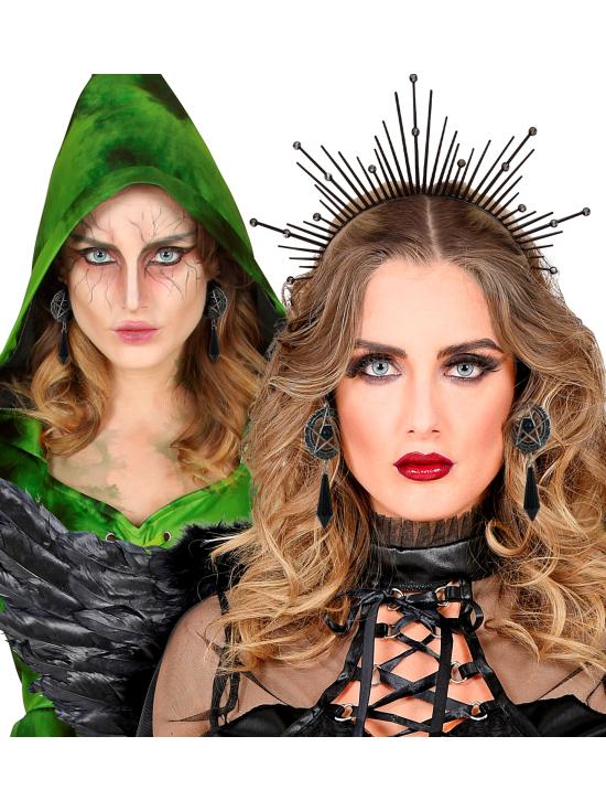 Brincos de cruz satânica preta | YourAndMe Costumes
