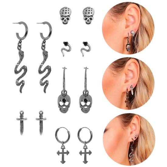 Brincos Sortidos 6 Modelos – Caveiras, Cruzes, Cobras e Punhais