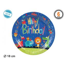 Pratos descartáveis Zoo Party 18 cm 6 unidades