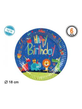 Pratos descartáveis Zoo Party 18 cm 6 unidades