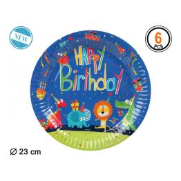 Pratos descartáveis Zoo Party 23 cm 6 unidades