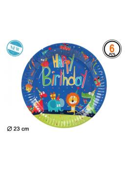 Pratos descartáveis Zoo Party 23 cm 6 unidades