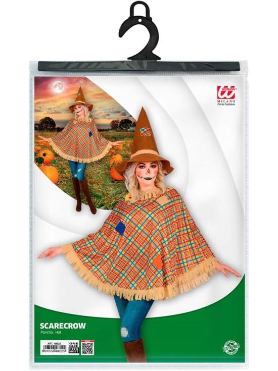Poncho de Espantalho com Chapéu – Fantasia de Halloween e Carnaval