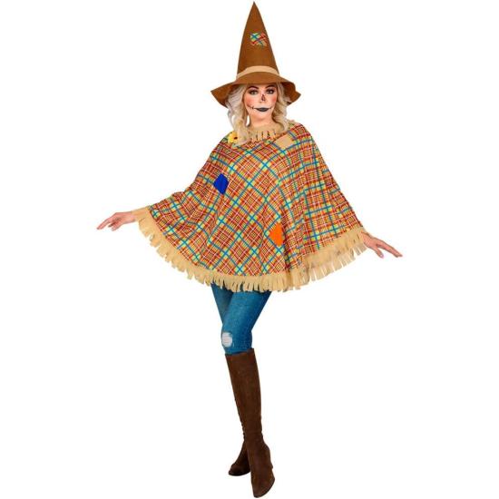 Poncho de Espantalho com Chapéu – Fantasia de Halloween e Carnaval