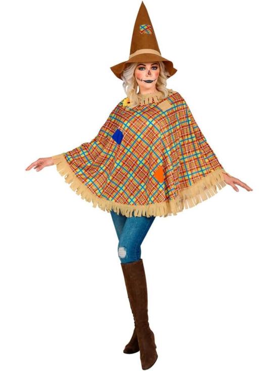 Poncho de Espantalho com Chapéu – Fantasia de Halloween e Carnaval