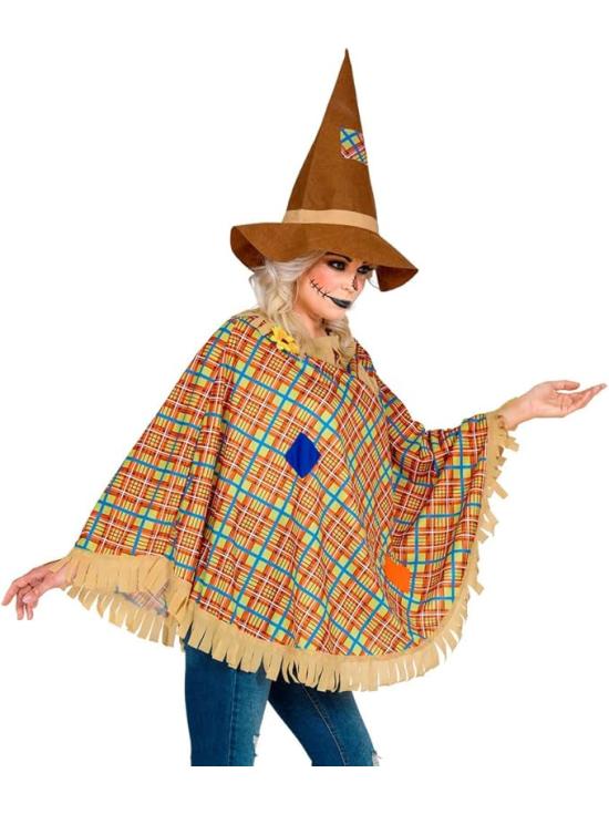 Poncho de Espantalho com Chapéu – Fantasia de Halloween e Carnaval
