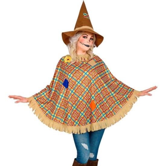 Poncho de Espantalho com Chapéu – Fantasia de Halloween e Carnaval