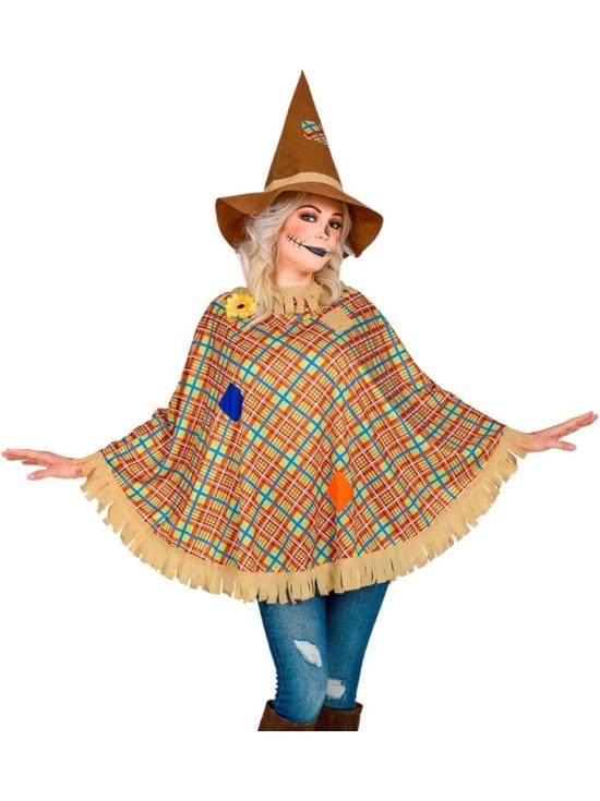 Poncho de Espantalho com Chapéu – Fantasia de Halloween e Carnaval