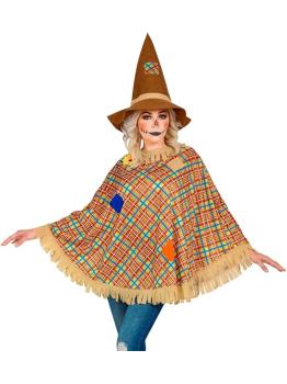 Poncho de Espantalho com Chapéu – Fantasia de Halloween e Carnaval