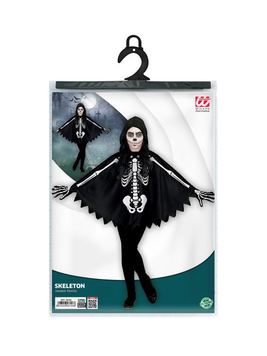 Poncho Infantil de Esqueleto com Capuz – Fantasia de Halloween e Carnaval