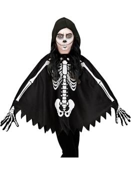 Poncho Infantil de Esqueleto com Capuz – Fantasia de Halloween e Carnaval