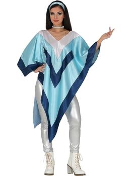 Poncho Super Trouper ABBA para mulheres – Fantasia azul dos anos 70 para festas, Halloween e Carnaval