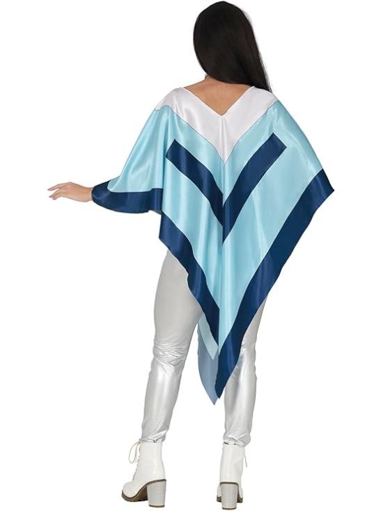 Poncho Super Trouper ABBA para mulheres – Fantasia azul dos anos 70 para festas, Halloween e Carnaval