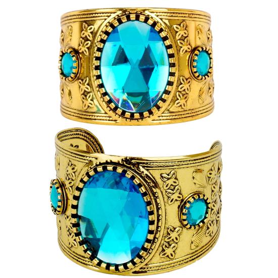 Pulseira dourada com pedra azul para fantasias