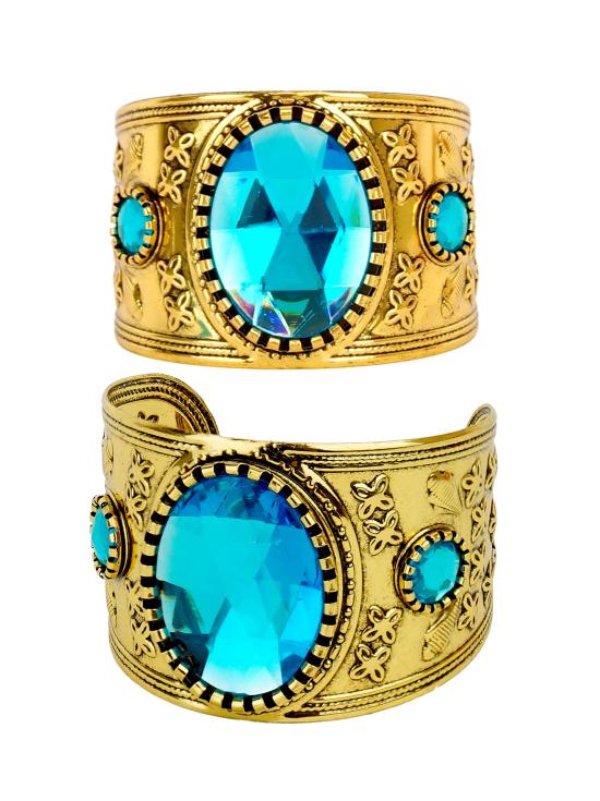 Pulseira dourada com pedra azul para fantasias
