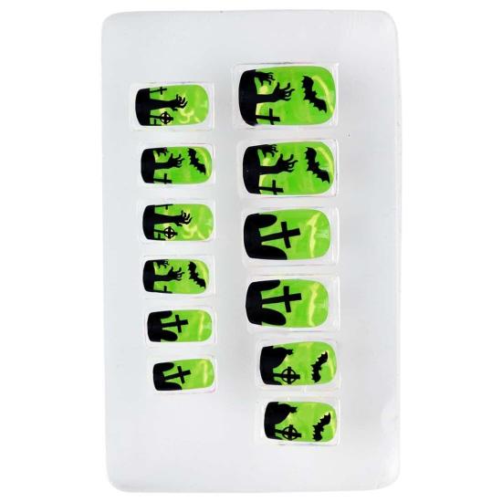 Conjunto de 12 unhas fluorescentes de terror de Halloween
